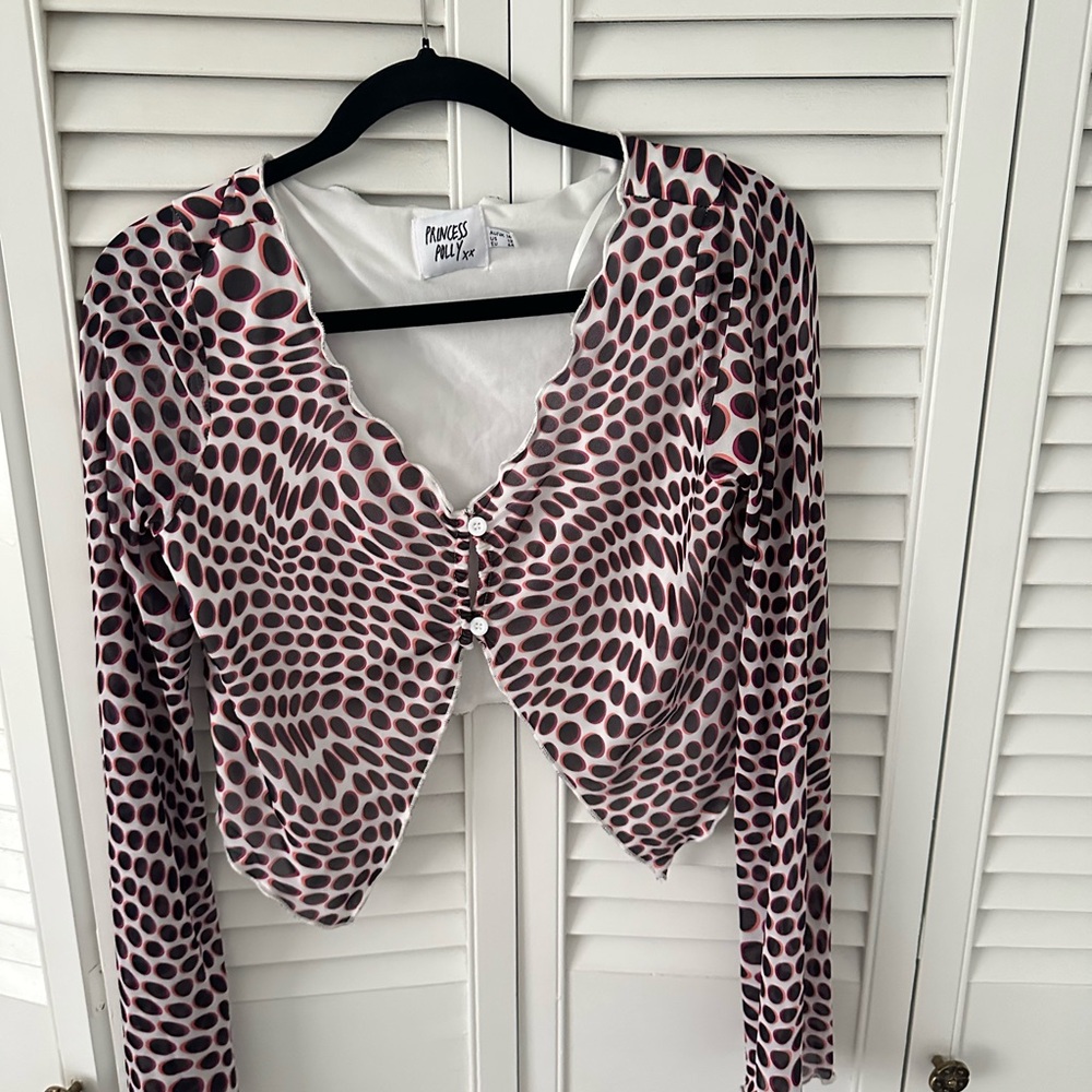 Princess Polly Black and Pink Polka Dot Long Sleeve Top
